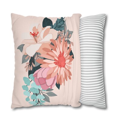 Pastel Tropical Bouquet on Blush Square Pillow CASE ONLY, 4 sizes available, Floral throw pillow, Farmhouse Country Decor, Tropical Decor - image2